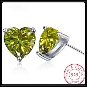 NEW 925 SILVER LIME SHERBET AUGUST GREEN HEART PERIDOT LOVE STUD EARRINGS